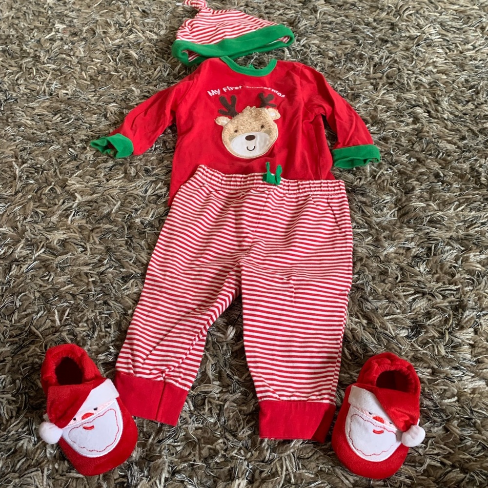 my first Christmas outfit with matching slippers